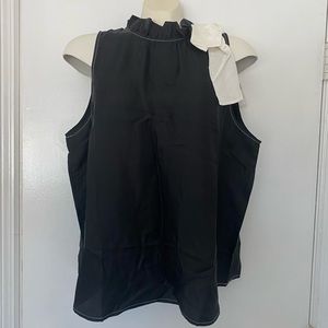 NEW J Crew Collection Silk Twill Top with Fixed Bow Black White Ruffle Neck XL